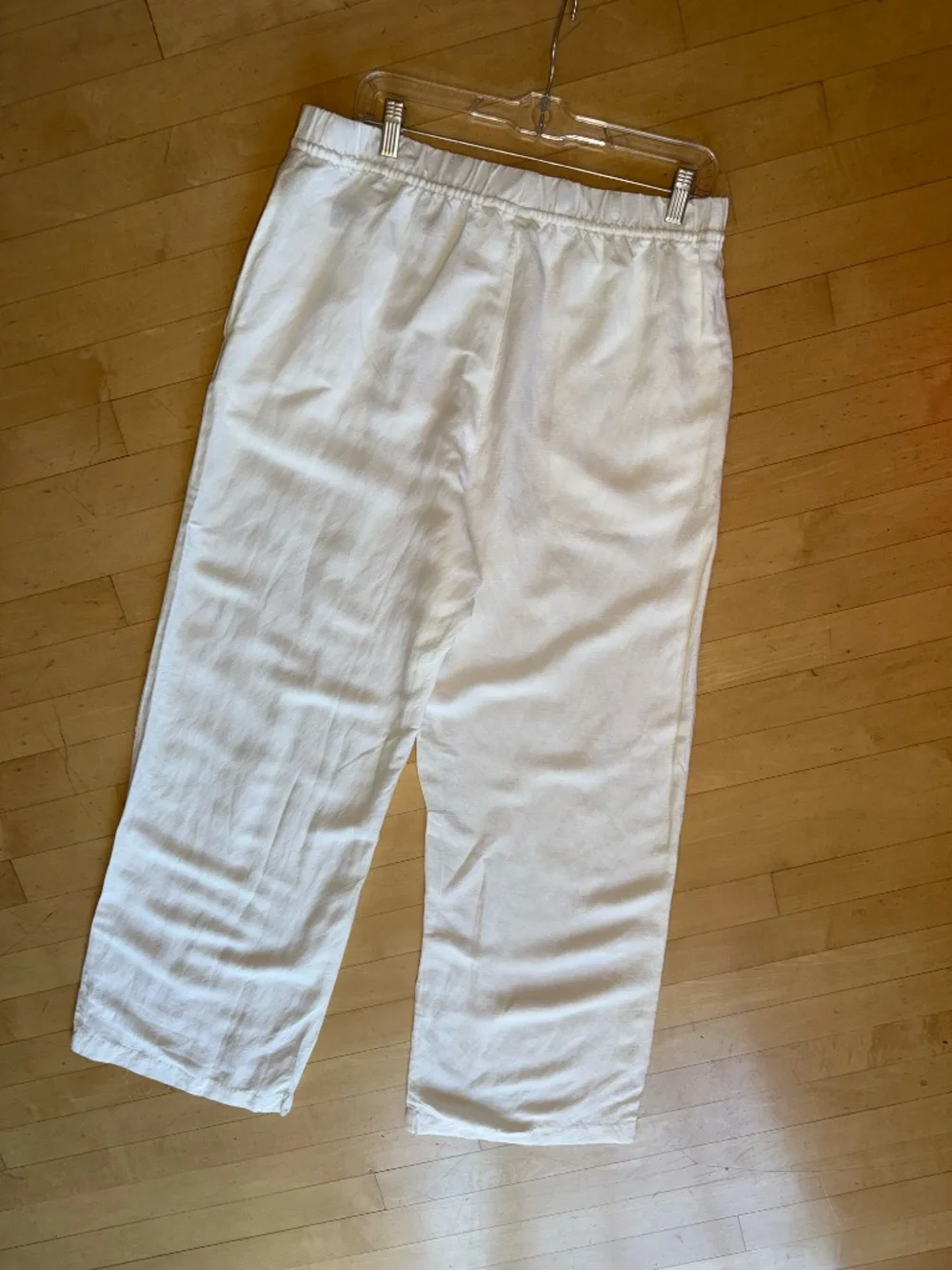 NEW H&M White linen blend wide leg pants, L, GP1553